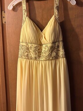 David's Bridal Prom Pale Yellow Satin Gown